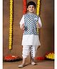 Superminis Cotton Woven Full Sleeves Solid Kurta & Dhoti With Ethnic Printed Jacket Set - Blue