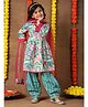 Superminis Cotton Woven Three Fourth Peasant Sleeves Floral Printed Gota Lace Embellished Kurti & Salwar With Dupatta Set - Green