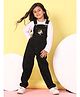 Superminis Cotton Blend Knit   Floral Embroidered Dungaree With Full Sleeves Tee - Black