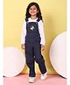 Superminis Cotton Blend Knit   Floral Embroidered Dungaree With Full Sleeves Tee - Blue