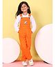 Superminis Cotton Blend Knit   Floral Embroidered Dungaree With Full Sleeves Tee - Orange