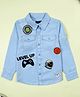 Kiddopanti Cotton Woven Full Sleeves Gaming Console & Astronaut Printed Shirt - Light Blue