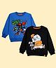 Kiddopanti Cotton Fleece Knit Pack Of 2 Full Sleeves Space Theme & Captain Cool Text Printed Light Winter Sweatshirt - Black & Royal Blue