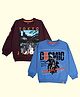 Kiddopanti Cotton Fleece Knit Pack Of 2 Full Sleeves Space Theme & Cosmic Text Printed Light Winter Sweatshirt - Blue & Wine