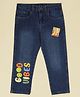 Kiddopanti Denim Woven Good Vibes Text Printed Washed Jeans - Blue