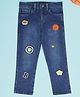 Kiddopanti Denim Woven Basketball & Star Patch Detailed Washed Jeans - Blue