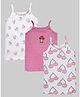 Kiddopanti Cotton Knit Pack Of 3 Sleeveless Cherry & Floral Printed Camisoles - Pink Melange Off White & White