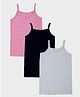 Kiddopanti Cotton Knit Pack Of 3 Sleeveless Solid Camisoles - Black Pink Melange & Blue