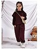 NEUDIS Velvet Knit Full Sleeves Pearls Embellished Top & Pants Set - Wine