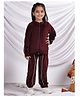 NEUDIS Velvet Knit Full Sleeves Contrast Piping Detailed Sweatjacket & Joggers Set - Wine