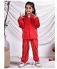 NEUDIS Velvet Knit Full Sleeves Contrast Piping Detailed Sweatjacket & Joggers Set - Cherry Red