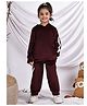 NEUDIS Velvet Knit Full Sleeves Side Taped Hooded Sweatshirt & Joggers Set - Wine