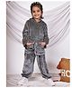 NEUDIS Velvet Knit Full Sleeves Textured Hooded Sweatshirt & Joggers Set - Grey
