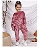 NEUDIS Fleece Knit Full Sleeves Fur Detailed Top & Trousers Set - Mauve