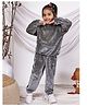 NEUDIS Fleece Knit Full Sleeves Fur Detailed Top & Trousers Set - Grey