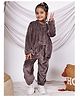NEUDIS Velvet Knit Ribbed Top & Trouser With Full Sleeves Shrug Set - Charcoal Grey
