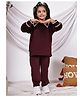 NEUDIS Velvet Knit Full Sleeves Lace Detailed Top & Trouser Set - Wine