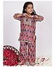 NEUDIS Woven Three Fourth Sleeves Paisley Printed Gota Lace Embellished Kurti & Pant Set - Red & Navy Blue