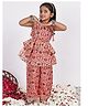 NEUDIS Woven Sleeveless Ikat Printed Kurti & Pant Set - Red & Navy Blue
