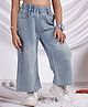 NEUDIS Denim Woven Bow Design Embroidered Pearl Embellished Washed Jeans - Blue
