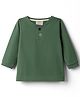 Ollypop Cotton Knit Full Sleeves Solid Color Henley T-Shirt - Green