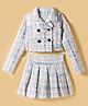 melon Tweed Woven Full Sleeves Winter Wear Checks Top & Skirt Set - Light Blue