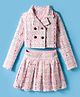 melon Tweed Woven Full Sleeves Winter Wear Checks Top & Skirt Set - Baby Pink