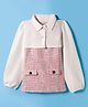 melon Tweed Woven Full Sleeves Dress With Shrug & Textured Design - Baby Pink