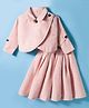 melon Tweed Woven Full Sleeves Winter Wear Striped Top & Skirt Set - Baby Pink