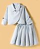 melon Tweed Woven Full Sleeves Winter Wear Striped Top & Skirt Set - Light Blue