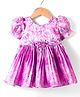Kookie Kids Satin Woven Half Sleeves Party Frock With Floral Print & Applique - Lavender