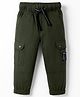 JASH KIDS Cotton Woven Full Length Trouser Pant With Cargo Pocket - Olive Green