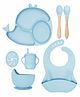 Kids Station 8 Piece BPA Free Silicone Baby Feeding Set Whale Design Includes Plate Bowl Spoon Fork Cup and More Safe Durable Easy to Clean Blue