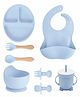 Kids Station 8 Piece BPA Free Silicone Baby Feeding Set Normal Design Includes Plate Bowl Spoon Fork Cup and More Safe Durable Easy to Clean Blue