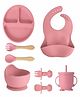 Kids Station 8 Piece BPA Free Silicone Baby Feeding Set Normal Design Includes Plate Bowl Spoon Fork Cup and More Safe Durable Easy to Clean Pink