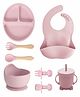 Kids Station 8 Piece BPA Free Silicone Baby Feeding Set Normal Design Includes Plate Bowl Spoon Fork Cup and More Safe Durable Easy to Clean Light Pink