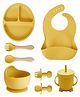 Kids Station 8 Piece BPA Free Silicone Baby Feeding Set Normal Design Includes Plate Bowl Spoon Fork Cup and More Safe Durable Easy to Clean Yellow