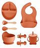 Kids Station 8 Piece BPA Free Silicone Baby Feeding Set Normal Design Includes Plate Bowl Spoon Fork Cup and More Safe Durable Easy to Clean Orange