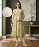 Bella Mama Woven Solid Embroidered Maternity Kurta With Three Fourth Sleeves Floral Printed Jacket - Yellow