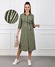 Bella Mama Woven Three Fourth Sleeves Shirt Maternity Dress With Stripes & Belt - Olive Green