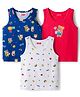 Babyhug 100 % Cotton Knit Sleeveless Sandos with Animal Print Pack of 3 - Red White & Navy Blue