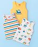 Babyhug 100% Cotton Knit Sleeveless Sando Vests With Stripes & Truck Print Pack of 3 - White & Yellow