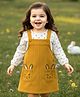 Babyhug Cotton Knit Full Sleeves Inner Tee & Frock With Heart Print & Rabbit Embroidery - Yellow & White