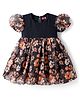 Babyhug Cotton Knit Half Sleeves Frock With Floral Print - Black