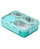 ATTRO Relish Stainless Steel 4 Compartments Lunch Box  with Small Bowl Spoon & Chopstick - Sea Green
