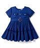 Babyhug Cotton Knit Half Sleeves Solid Frock - Navy Blue