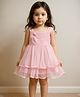 KIDSDEW Net Woven Sleeveless Pearls Embellished Layered Dress - Pink
