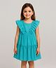 KIDSDEW Cotton Woven Sleeveless Frill Detailed Tiered Dress - Blue