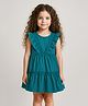 KIDSDEW Cotton Woven Sleeveless Frill Detailed Tiered Dress - Blue