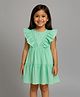 KIDSDEW Cotton Woven Sleeveless Frill Detailed Tiered Dress - Sea Green